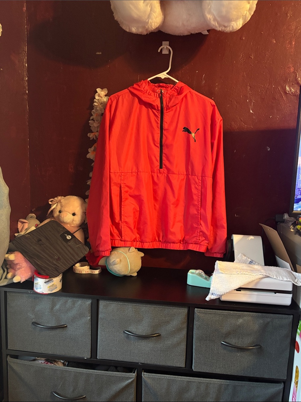 Puma Kids Red Hooded Half-Zip Windbreaker